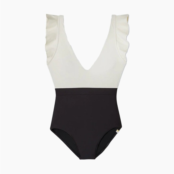 Summersalt 14 Ruffle Backflip One Piece Black  & Off White Swimsuit - Picture 3 of 5